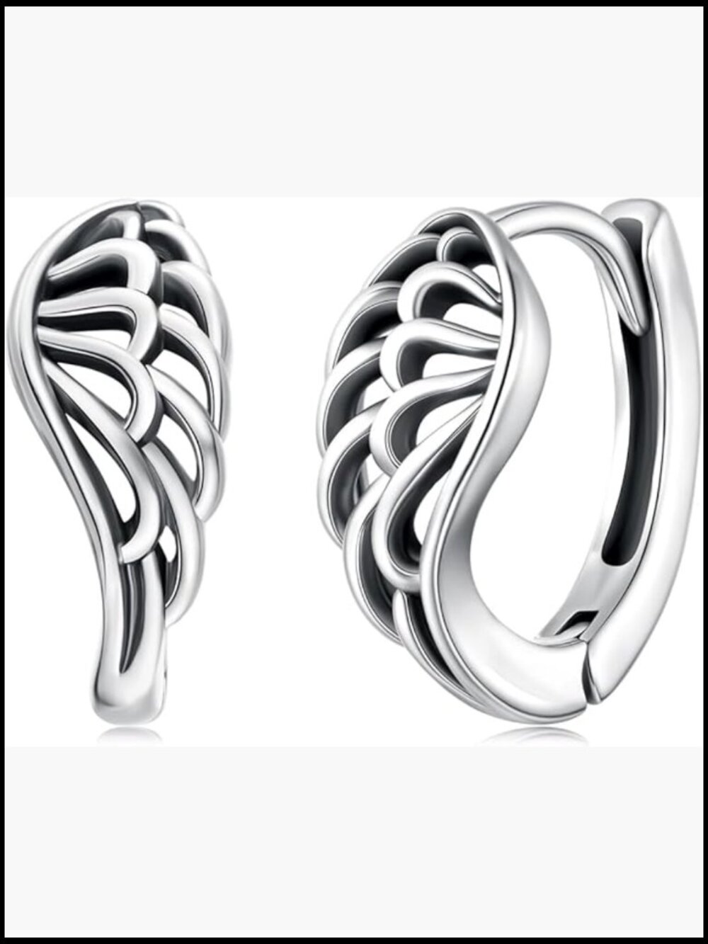 Silver Oxidized Wing Hoop Earrings Pave Setting Fine Jewelry Gift Box